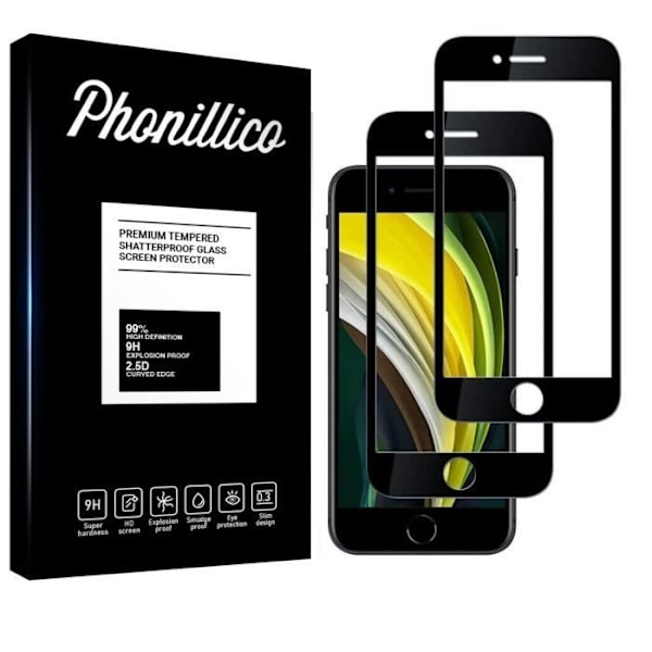 Härdat Glas för iPhone SE 2022 [Pack 2] Transparent Heltäckande Svart Kant Skärm Skydd Phonillico® Svart