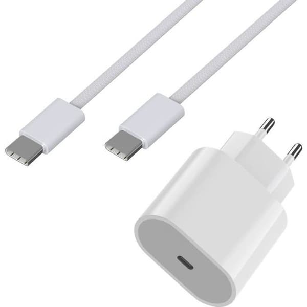 Hurtigoplader 20W + USB-C til USB-C kabel 1 meter til iPhone 15 - 15 PLUS - 15 PRO - 15 PRO MAX Phonillico®