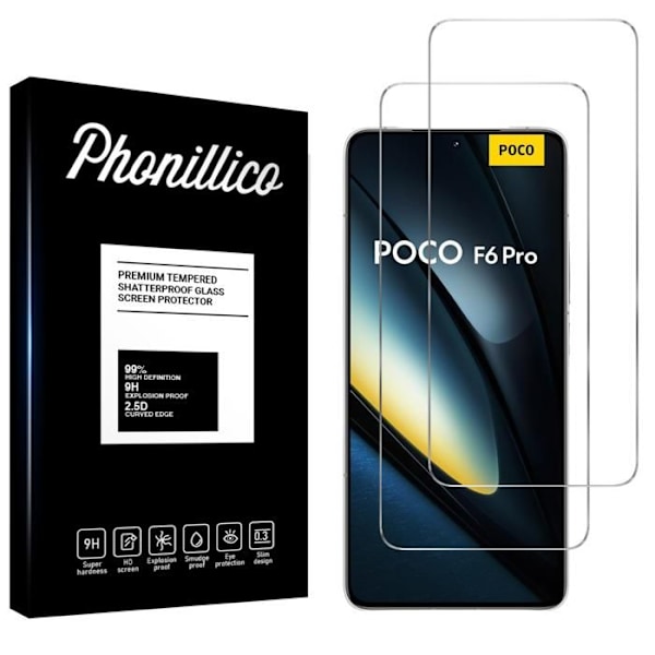 Elokuvasuojan näyttö - Phonillico - Xiaomi Poco F6 Pro 5G - Pakkaus 2 - Karkaistu lasi - Naarmunkestävä Transparent