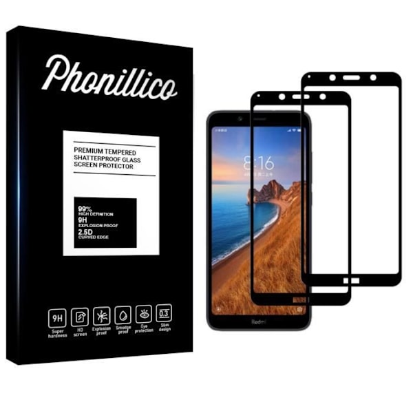 Suojakalvo - Phonillico® - Xiaomi REDMI 7A - 2 kpl - Karkaistu lasi - Mustat reunat Transparent, svart