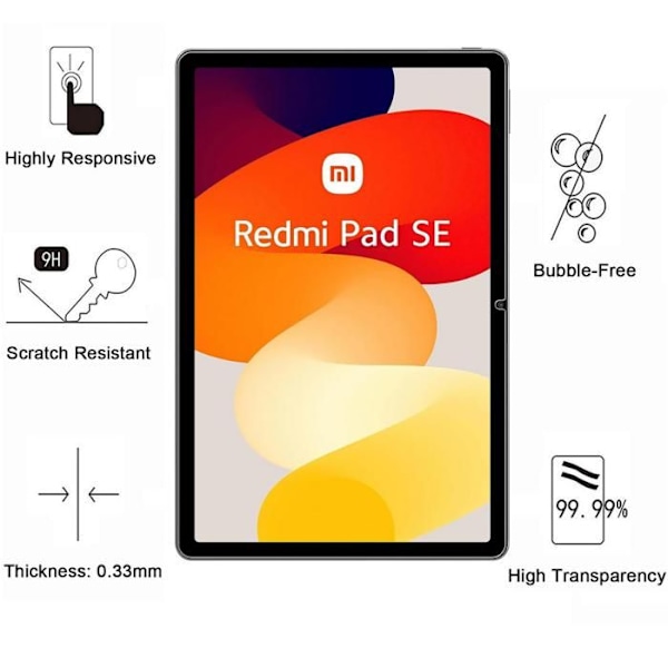 Näyttösuojakalvo kosketustabletille, yhteensopiva Xiaomi Redmi Pad SE [Paketti 2] Karkaistusta lasista valmistettu suojakalvo