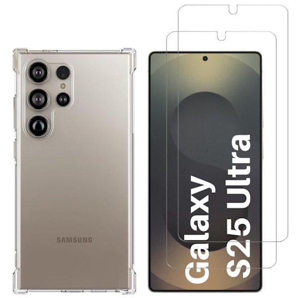 Stöttålig skydd - Phonillico® - Samsung Galaxy S25 ULTRA - Mjuk - Transparent - 2 Härdat glas Transparent