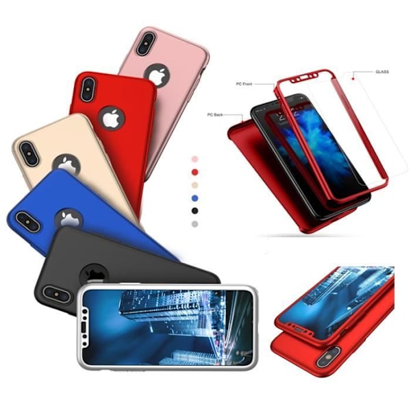 Skyddande skal kompatibelt med Apple iPhone X - Svart skal + Härdat glas - Hölje Fodral 360 Skydd Hårt Plast Heltäckande Phonillico®