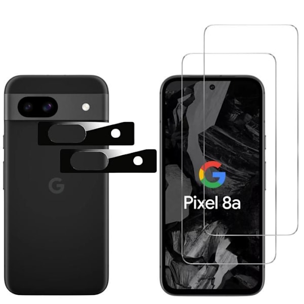 Skärmskydd - Phonillico - Google Pixel 8a - Paket 2 - Härdat Glas - Represistent Transparent, svart