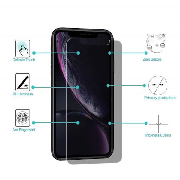 Skyddande film - Phonillico® - iPhone XR - Svart Härdat Glas - Anti-Spion - Repproduktiv Svart
