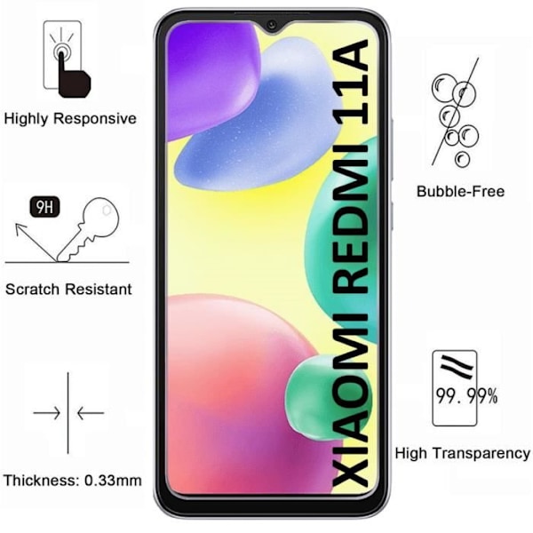Tamminen Lasisuoja Xiaomi Redmi 11A [Pakkaus 4] Näyttönäyttösuojakalvo Phonillico®