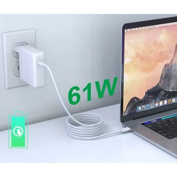 Laturi 61W + USB-C USB-C -kaapeli MacBook PRO 13:lle, MacBook AIR 13:lle ja AIR 15:lle Phonillico®