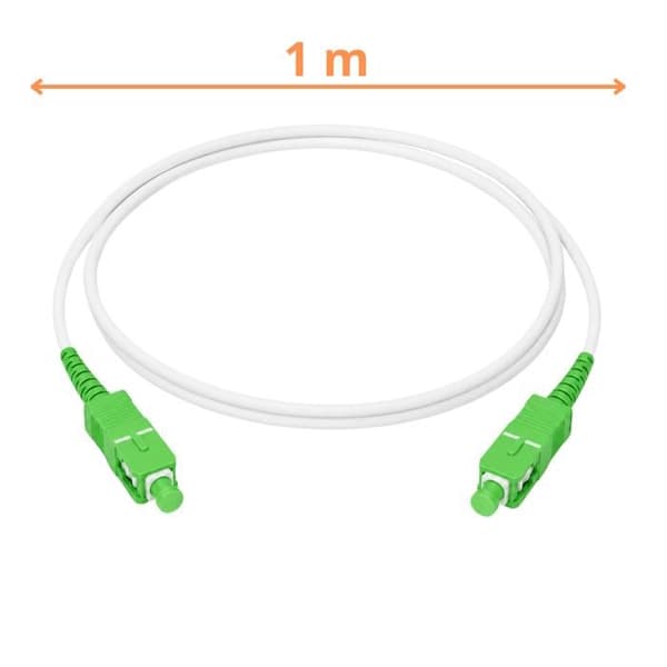 Fiberoptisk kabel SC/APC 1m FTTH monomode til internetboks PTO ONT hvid Phonillico® Vit, SC/APC gröna kontakter