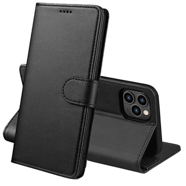 iPhone 16 PRO - Musta Lompakko Muovikansi Magneettisella Sulkimella Korttitila Phonillico® Svart