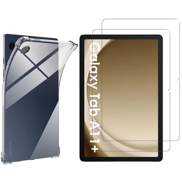 Coque + 2 hærdede glas til Samsung Galaxy Tab A11 PLUS - Stødabsorberende Transparent Beskyttelse Phonillico® Transparent