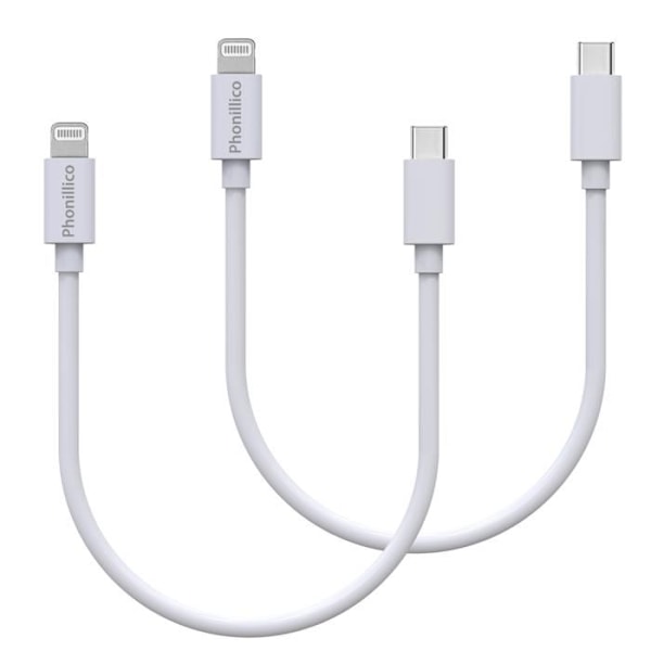 Lot 2 Kablar 20cm USB-C Lightning Laddare Vit för iPhone X/XS/XS MAX/XR/7/7 PLUS/8/8 PLUS/6/6S/6PLUS/5/5S/SE/AirPods Phonillico