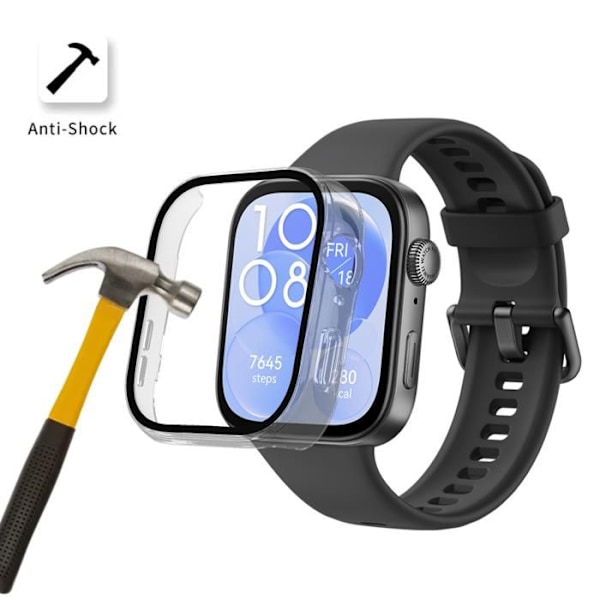 Coque kompatibel Huawei Watch Fit 3 - Hårdt beskyttende gennemsigtig etui med hærdet glas Phonillico® Transparent