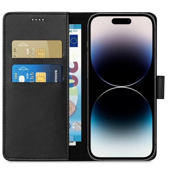 Coque - Phonillico® - iPhone 15 PRO - Plånbok - Magnetisk - Kortförvaring Svart