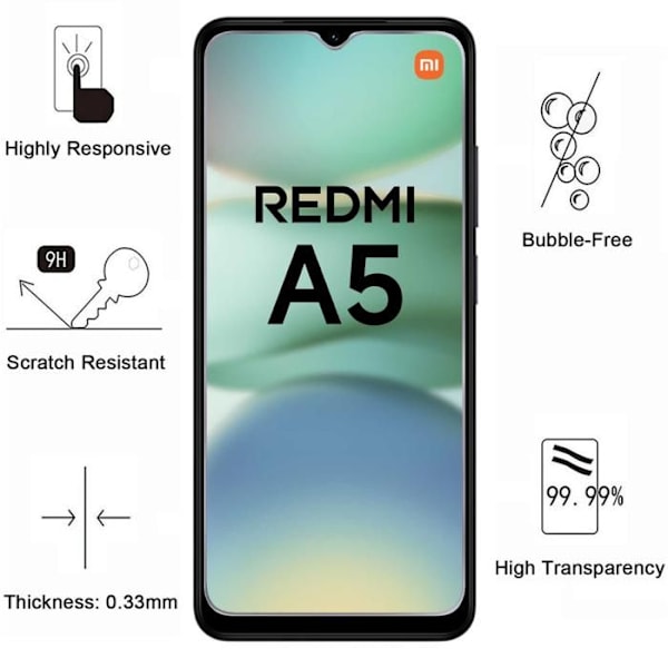 Härdat Glas - Phonillico® - Xiaomi Redmi A5 4G - Paket med 2 - Rep-resistant - Skärmskydd Transparent