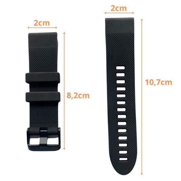 Armband för Garmin Fenix 7S - Garmin Fenix 7S Solar - Garmin Fenix 7S Sapphire Solar - Svart Silikon 20mm QuickFit Phonillico®