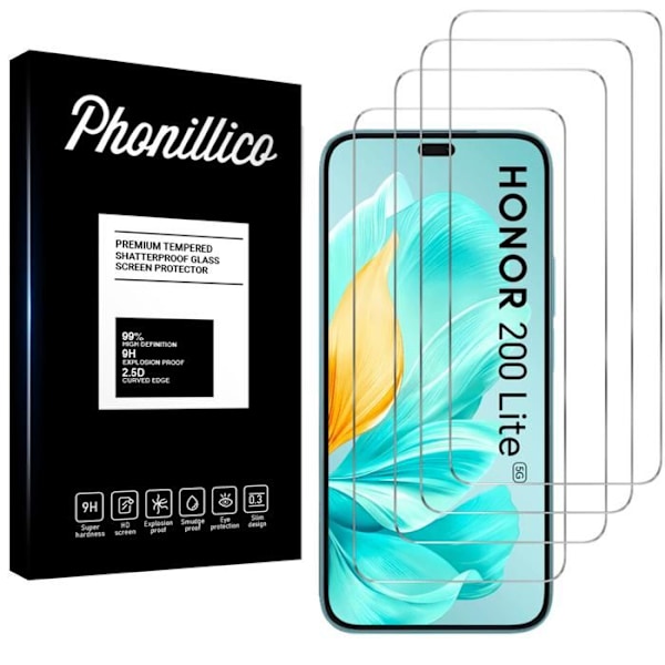 Skärmskydd - Phonillico - Honor 200 Lite 5G - Pack om 4 - Härdat glas - Rep-resistent Transparent