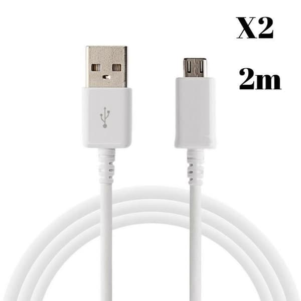 Kabel 2m til PS4-controller, Playstation 4, DualShock 4, PS4 Pro, PS4 Slim - Micro USB-kabel 2 meter [SÆT 2] Phonillico® Vit
