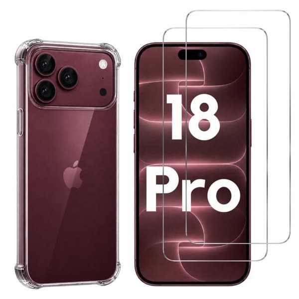 Stødabsorberende cover til iPhone 18 PRO og 2 hærdede glas skærmbeskyttelse Phonillico® Transparent