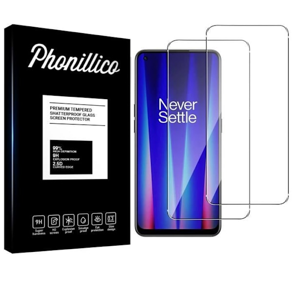 Härdat glas för OnePlus Nord CE 2 5G [Pack 2] Skärmskydd Film Phonillico® Transparent