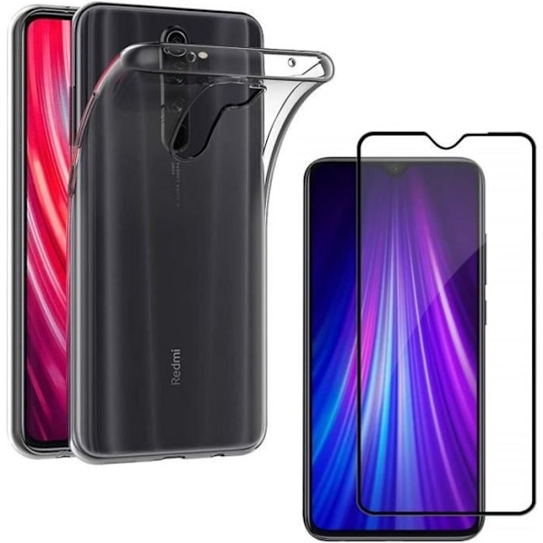 Coque til Xiaomi REDMI NOTE 8 PRO + Tempered Glass Sort Kant - Ultra Tynd Silikone Beskyttelse Skærm Film [Phonillico®] Svart