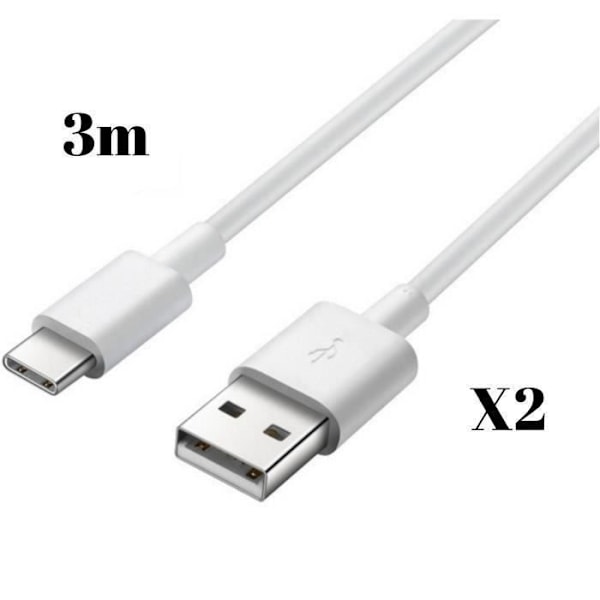Lot 2 Kablar för Samsung Galaxy A20E, A40, A50, A70, A80, S10, S9, S8, NOTE 10, NOTE 9 - Laddkabel Typ USB-C 3 Meter [Phonillico®]