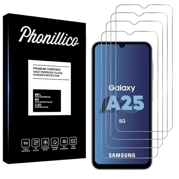 Hærdet Glas til Samsung Galaxy A25 5G [Pakke 4] Skærmbeskyttelsesfilm Phonillico® Transparent