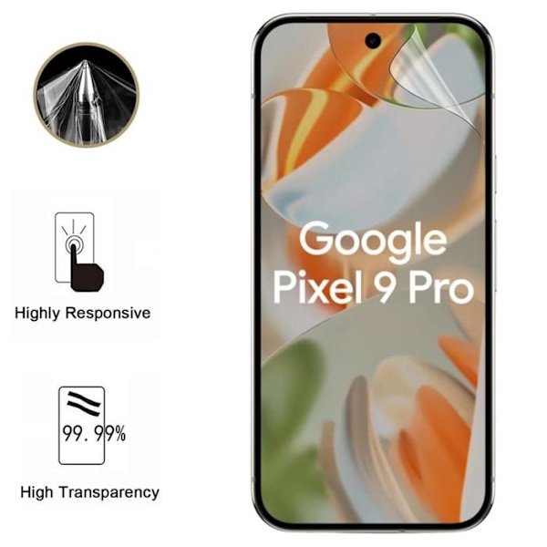 Skärmskydd - Phonillico - Google Pixel 9 Pro - Pack om 2 - Ultra tunn - Repellerande mot repor Transparent