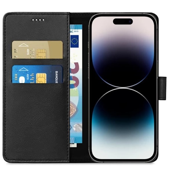 Coque Sort for iPhone 15 PLUS - Portefeuille med Klap og Magnetisk Lukning til Kortopbevaring Phonillico®