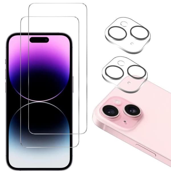 Skydd film - Phonillico - iPhone 15 PLUS - 2-pack - Härdat glas - Rep resistant Transparent