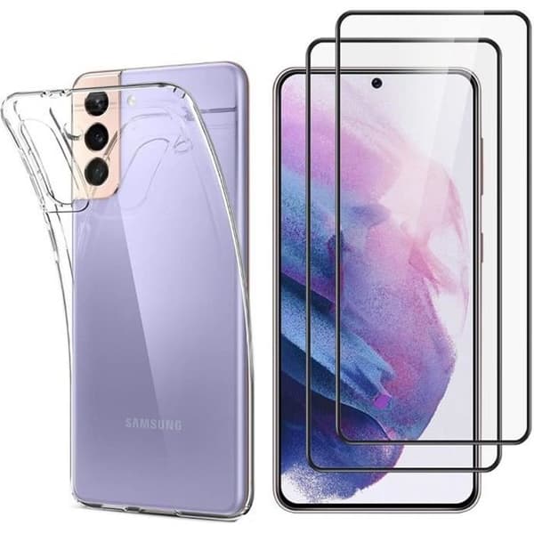 Coque Samsung S21 PLUS: 2 karkaistua lasia Phonillico® Transparent