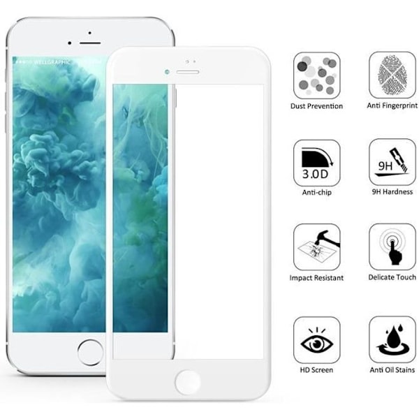 Hærdet Glas - Phonillico® - iPhone 6 PLUS / 6S PLUS - Hvid Kant - Ultra Modstandsdygtig - Kradsesikker Vit