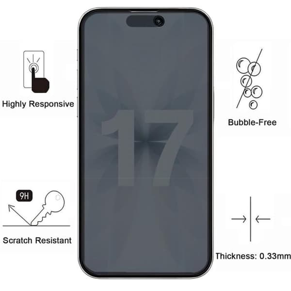 Tempered Glass for iPhone 17 [Pack 2] Black Anti-Spy Screen Protector Phonillico® Svart