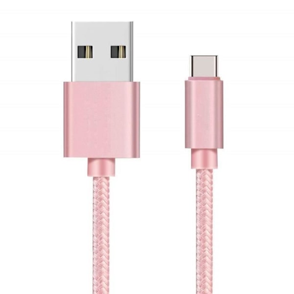USB-C kabel til Oppo Reno 4 - Oppo Reno 4Z - Oppo Reno 4 Pro - Type USB-C nylon flettet rosa 1 meter Phonillico® Rosa