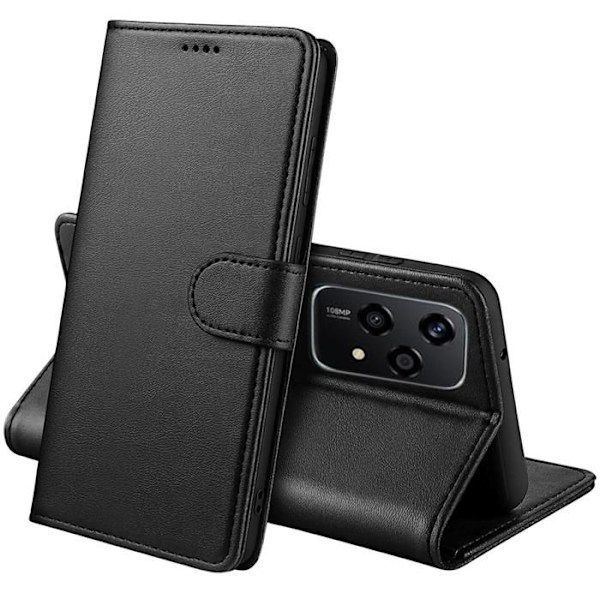 Coque - Phonillico® - Honor 200 Lite 5G - Portefeuille Sort - Semi-rigide - Læder Effekt Svart