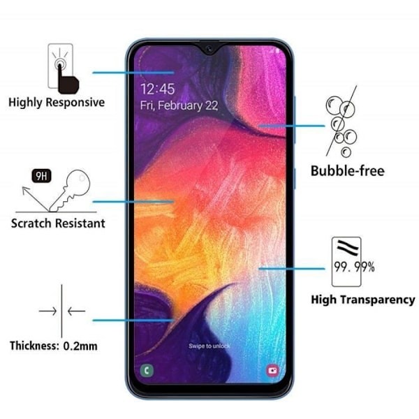Härdat Glas - Phonillico® - Samsung Galaxy A50 - Pack om 3 - Transparent - Svart Kant - Repellentskyddad Transparent, svart