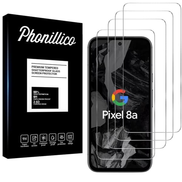 Härdat Glas för Google Pixel 8a [Pack 4] Screen Protector Film Phonillico