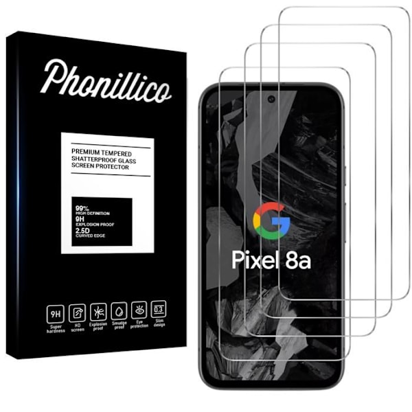 Härdat Glas - Phonillico - Google Pixel 8a - Pack av 4 - Represistent - Transparent