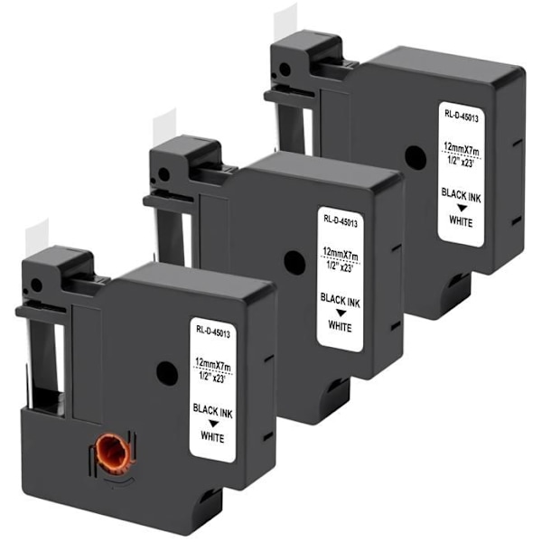 Paket med 3 Vita Etiketter - Phonillico® - Kompatibel med Dymo LabelManager - 12mm - 7m - Band 45013