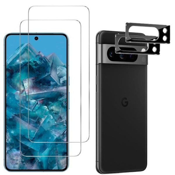 Lujitettu Lasi - Phonillico - Google Pixel 8 PRO - Pakkaus 2 - Näytön ja Kameran Suojaus - Naarmunkestävä Transparent, svart