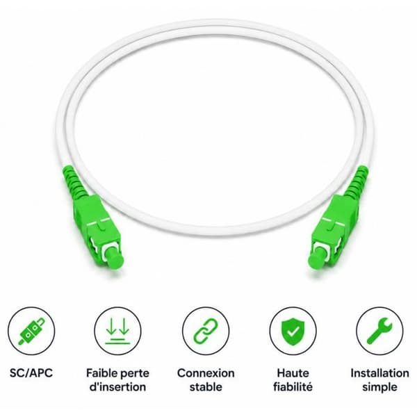 Fiberoptisk kabel SC/APC 1m FTTH monomode til internetboks PTO ONT hvid Phonillico® Vit, SC/APC gröna kontakter