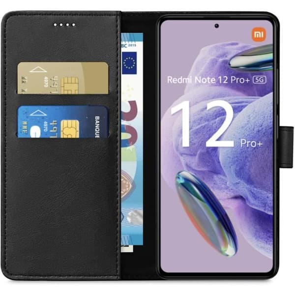 Coque til Xiaomi Redmi Note 12 PRO PLUS 5G - Redmi Note 12 PRO+ 5G - Sort portefeuille med magnetisk klap Phonillico® Svart