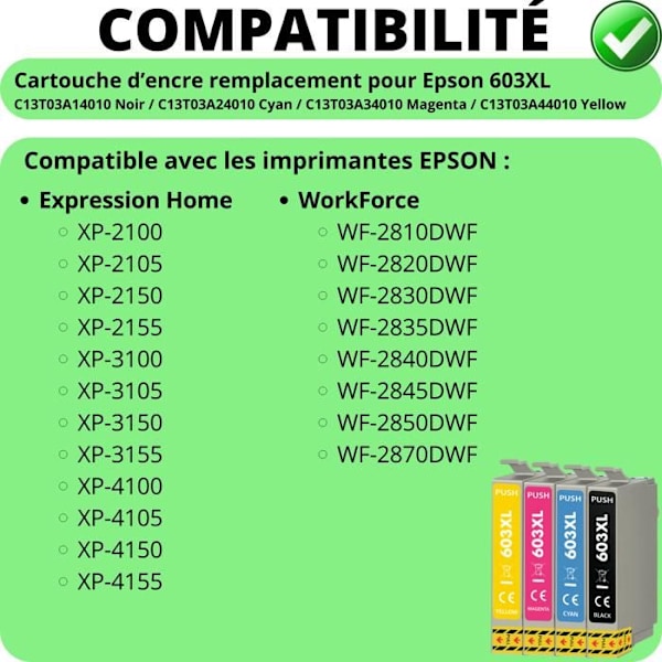 Kasetti - Epson - 603XL - Paketti 4 - Musta, Syani, Magenta, Keltainen - Yhteensopiva WF-2810 XP-2100