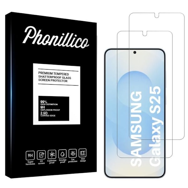Härdat glas - Phonillico® - Samsung Galaxy S25 - Paket med 2 - Imponerande motståndskraft mot repor - Transparent Transparent