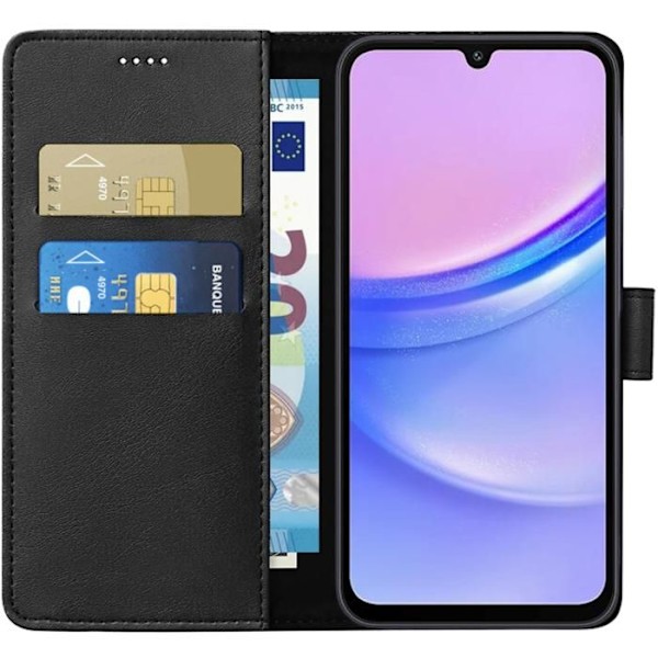 Coque - Phonillico® - Samsung Galaxy A15 4G/5G - Plånbok Svart - Lädereffekt - Stödfunktion Svart