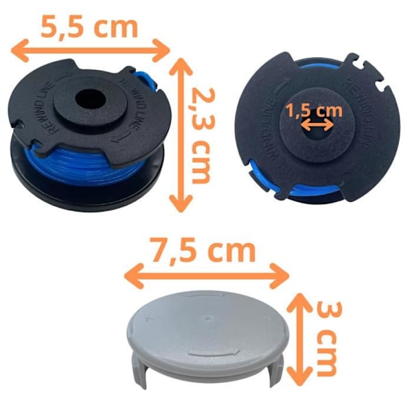 Trimmertråd - Ryobi - AC14RL3A - Ø 1,65mm - L 3,35m - Pack av 6 + 1 lock svart och blått