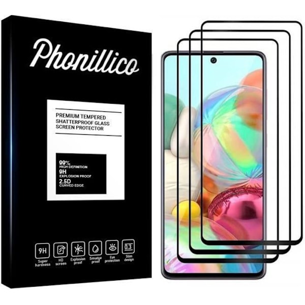 Beskyttelsesfilm - Phonillico® - Samsung Galaxy A71 - Pakke med 3 - Hærdet glas - Sort kant Transparent, svart