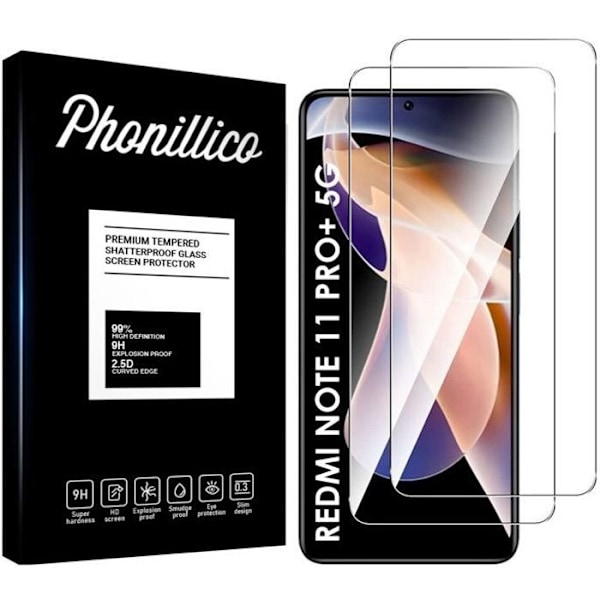 Tempered Glass for Xiaomi Redmi Note 11 PRO+ 5G - Redmi Note 11 PRO PLUS 5G [Pack 2] Phone Screen Protection Film Phonillico® Transparent