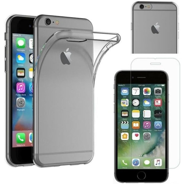 [Kompatibel Apple iPhone 6 - 6S] Silikonskal Transparent + Härdat Glas Filmskydd för Skärm [Phonillico®]