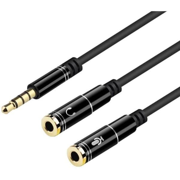 Kabeladapter til dobbelt jack audio og mikrofon, kompatibel med smartphone, PS4, Xbox One S, højttaler, tablet, computer, headset.