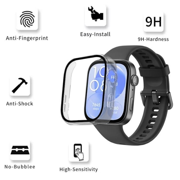 Coque kompatibel Huawei Watch Fit 3 - Hårdt beskyttende gennemsigtig etui med hærdet glas Phonillico® Transparent